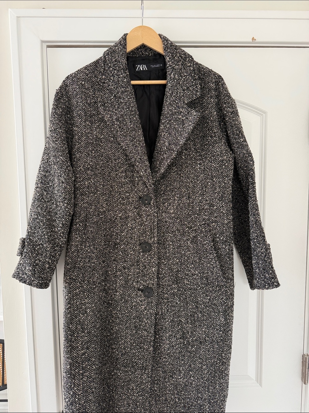 Zara Gray & Black Herringbone Long Fall Coat
